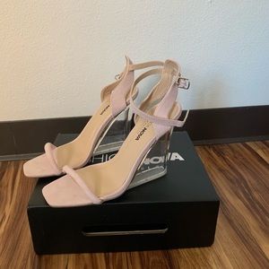 fashion nova clear light pink wedges